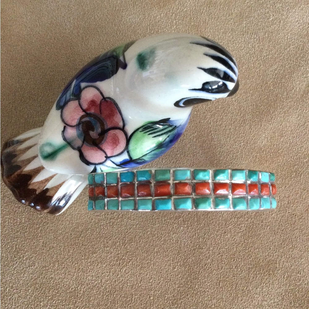 Vintage Native American Raised Inlay Cuff Bracelet